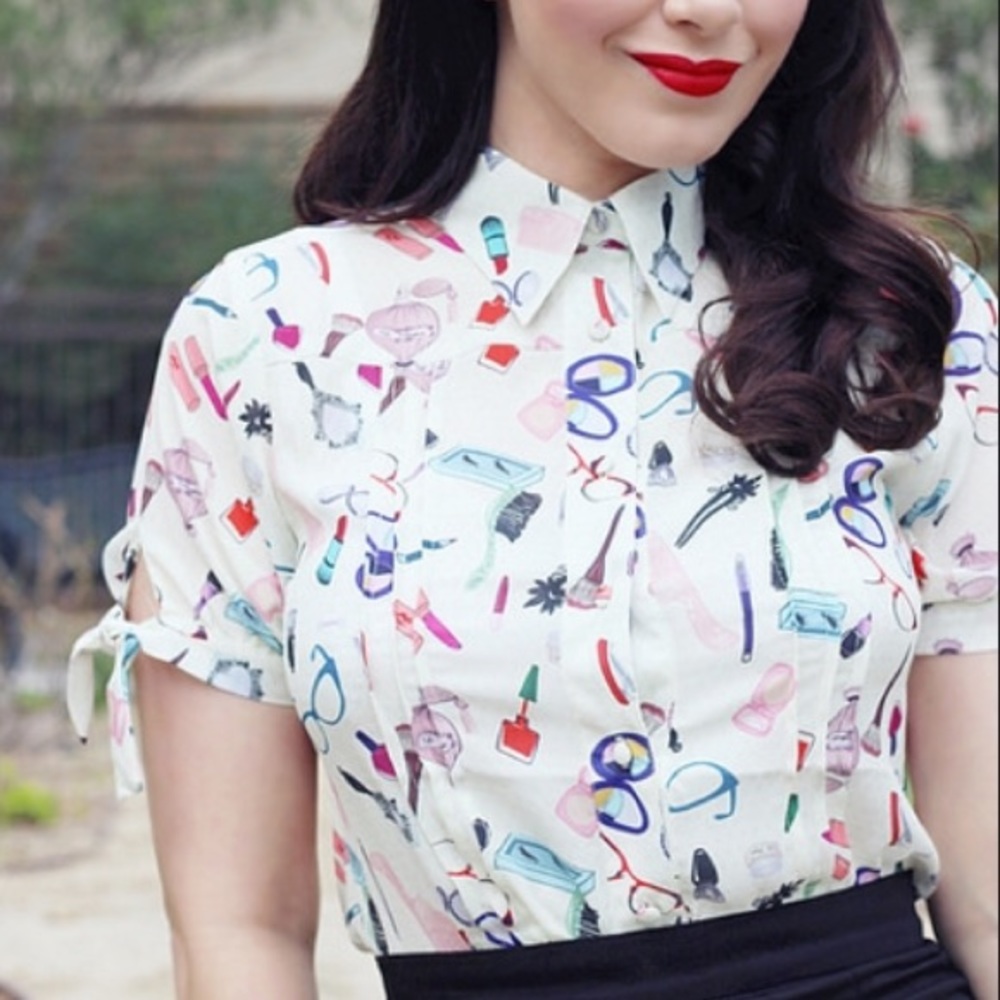 Ivory Makeup Button Up Blouse